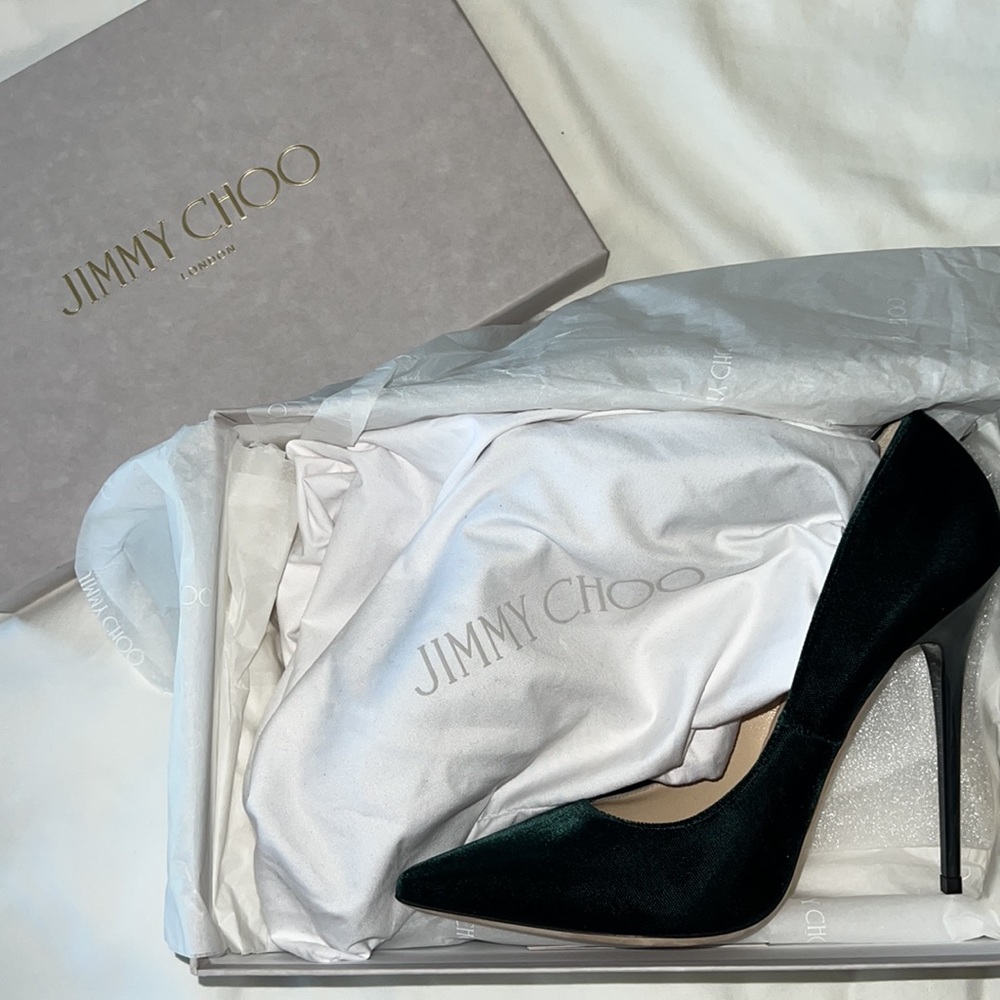 Jimmy Choo Dark Green Velvet Pumps
